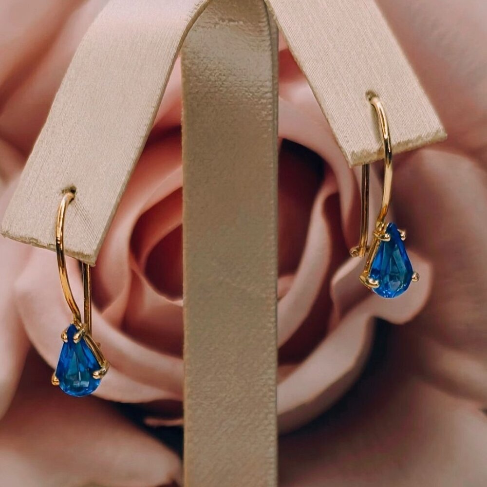 🔥$5/$25 Blue Drop Gold Wire Earrings